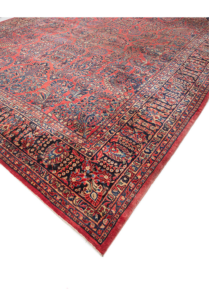 aalam red and orange wool hand knotted Rug - FoldShot aalam red and orange wool hand knotted Rug - FoldShot