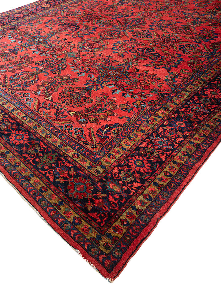 aalam red and orange wool hand knotted Rug - FoldShot