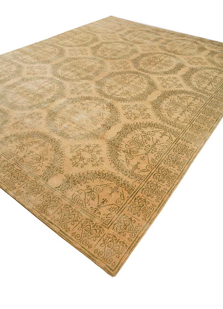 far east gold wool hand knotted Rug - FoldShot far east gold wool hand knotted Rug - FoldShot