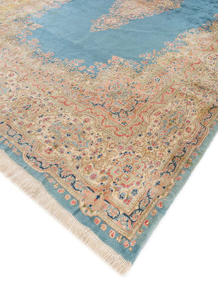 aalam blue wool hand knotted Rug - FoldShot