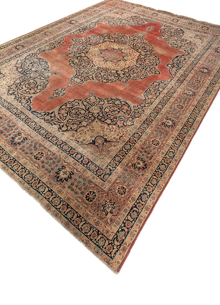 aalam red and orange wool hand knotted Rug - FoldShot
