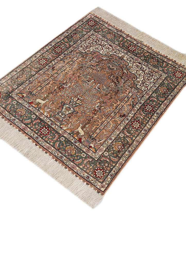 gulmarg red and orange silk hand knotted Rug - FoldShot gulmarg red and orange silk hand knotted Rug - FoldShot