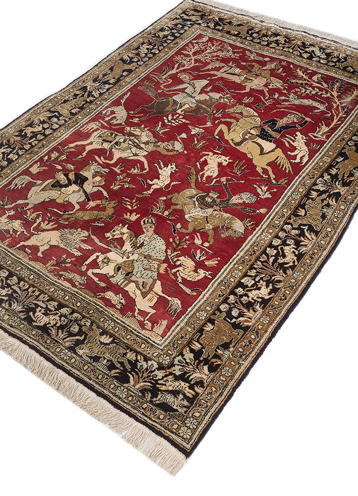 gulmarg red and orange silk hand knotted Rug - FoldShot