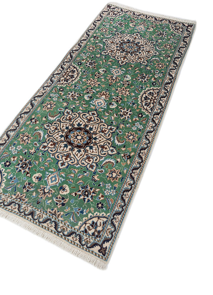 aalam green wool hand knotted Rug - FoldShot