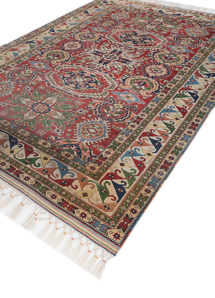 aalam red and orange wool hand knotted Rug - FoldShot