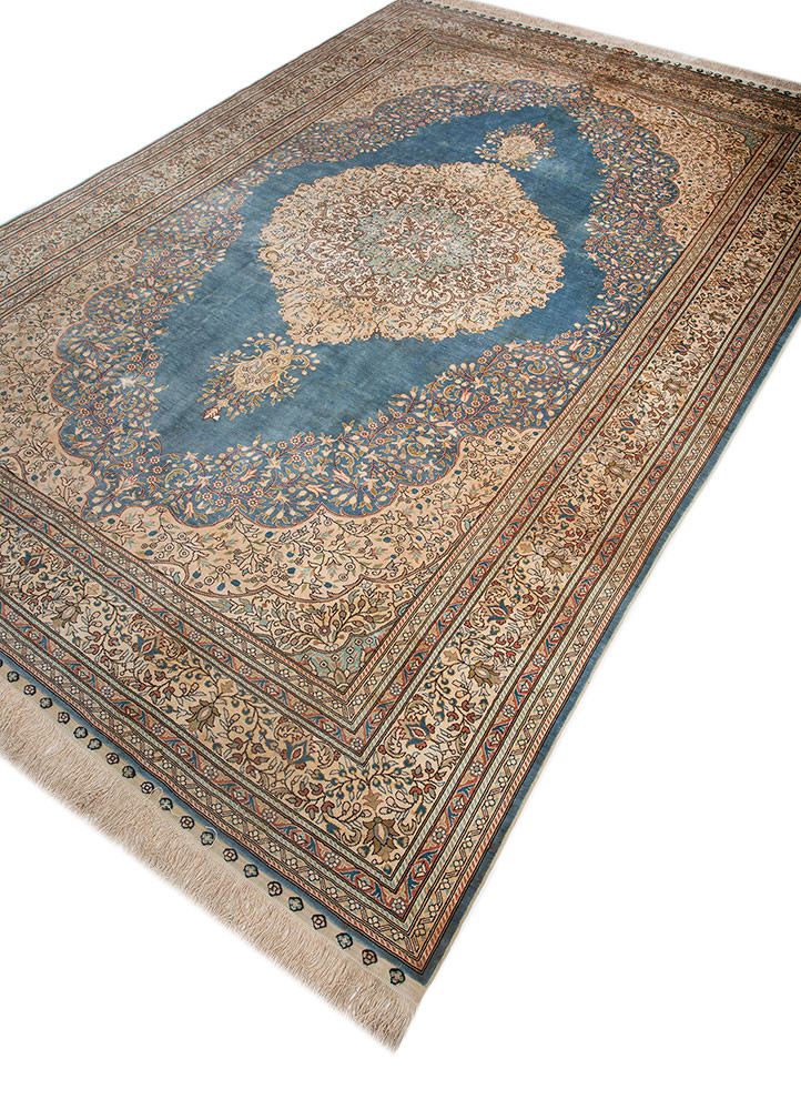 gulmarg blue silk hand knotted Rug - FoldShot gulmarg blue silk hand knotted Rug - FoldShot