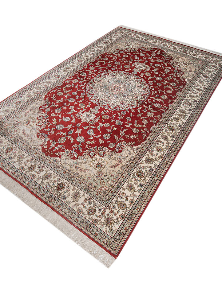 gulmarg red and orange silk hand knotted Rug - FoldShot gulmarg red and orange silk hand knotted Rug - FoldShot