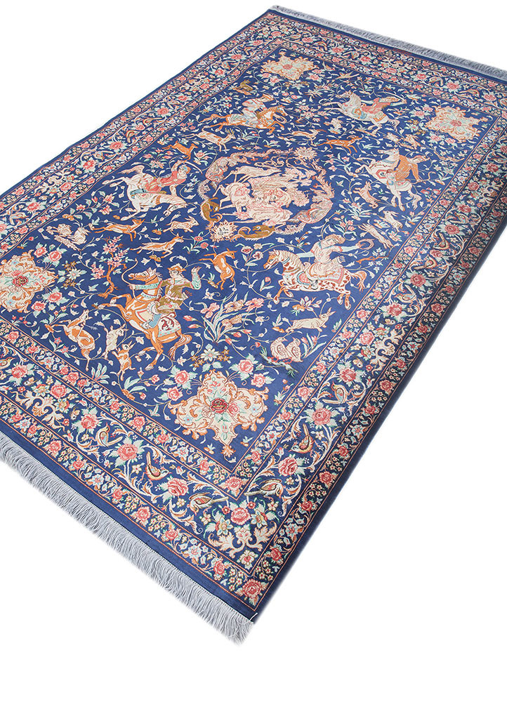 gulmarg blue silk hand knotted Rug - FoldShot gulmarg blue silk hand knotted Rug - FoldShot