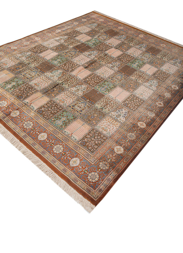 gulmarg red and orange silk hand knotted Rug - FoldShot gulmarg red and orange silk hand knotted Rug - FoldShot