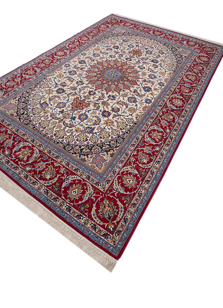 aalam red and orange wool and silk hand knotted Rug - FoldShot aalam red and orange wool and silk hand knotted Rug - FoldShot