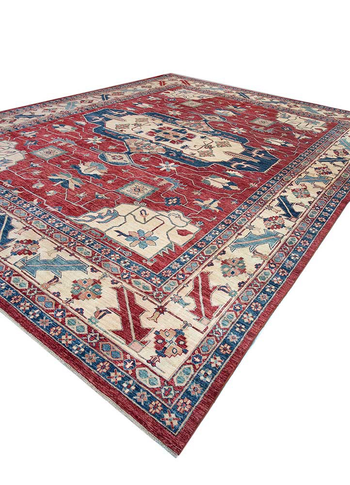 cyanna red and orange wool hand knotted Rug - FoldShot