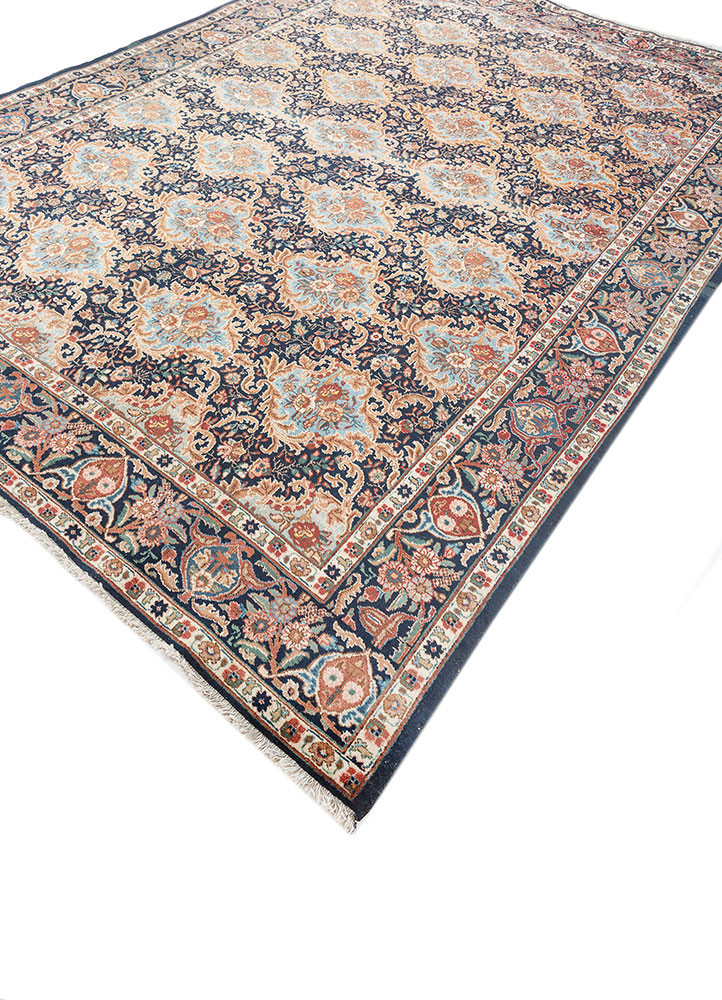 aalam blue wool hand knotted Rug - FoldShot aalam blue wool hand knotted Rug - FoldShot