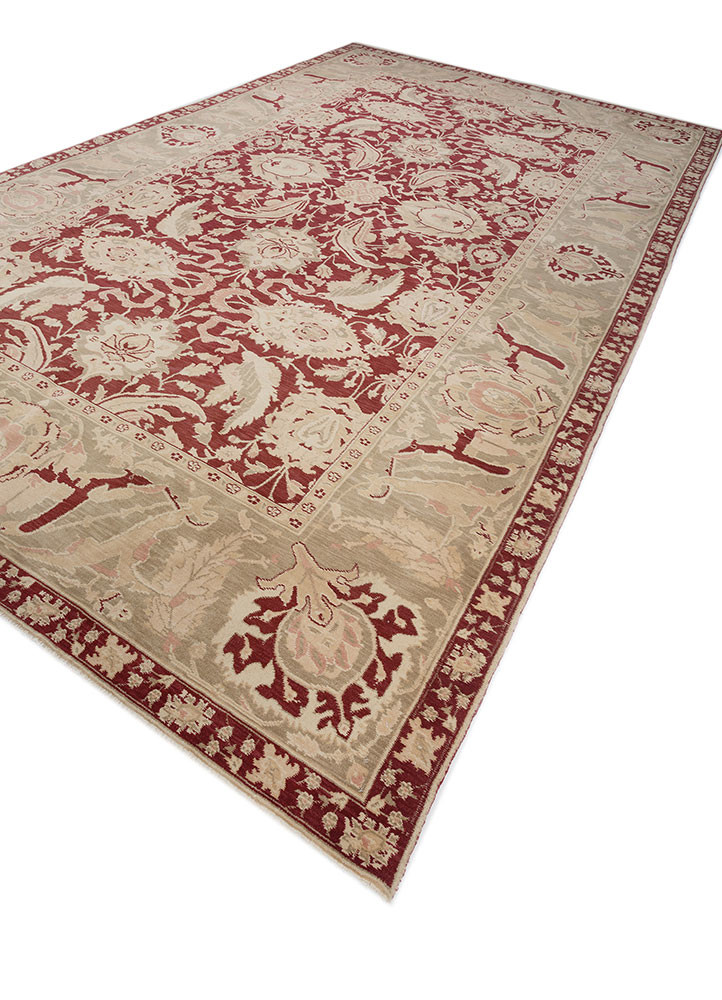 aalam red and orange wool hand knotted Rug - FoldShot