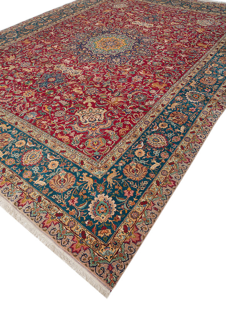 aalam red and orange wool hand knotted Rug - FoldShot