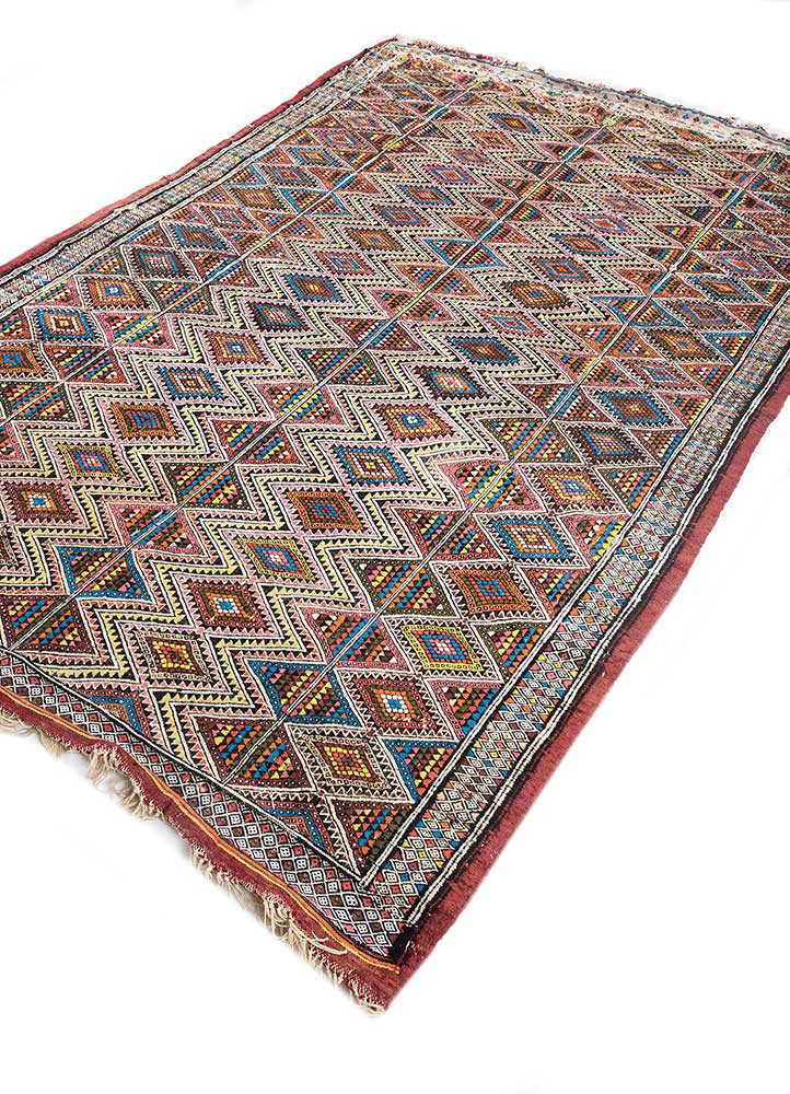nayaab pink and purple wool flat weaves Rug - FoldShot