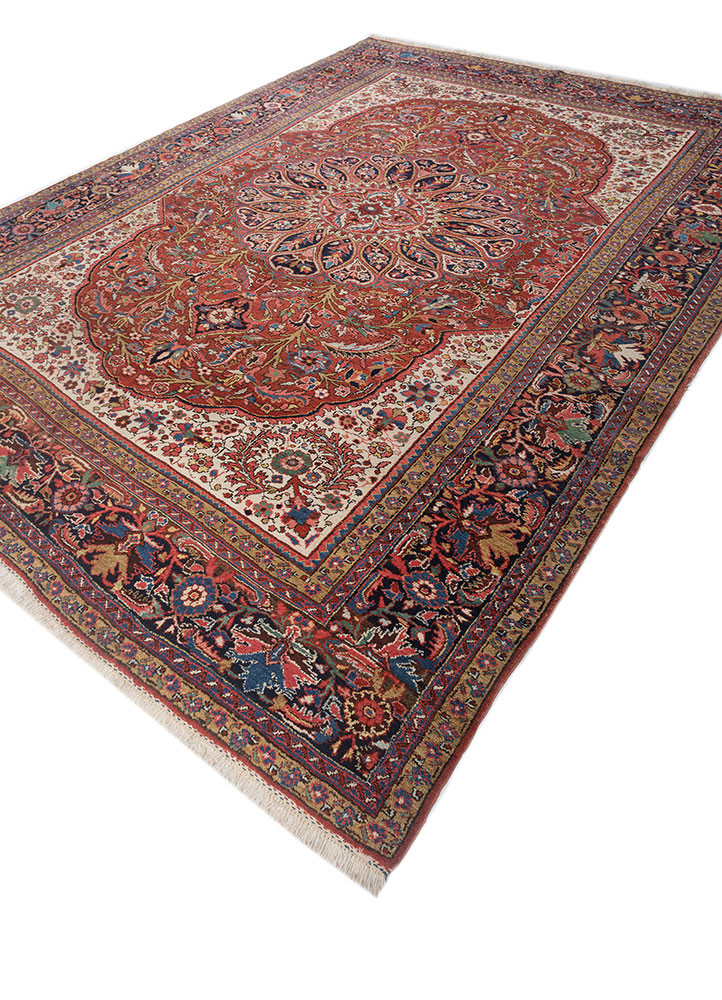 aalam red and orange wool hand knotted Rug - FoldShot aalam red and orange wool hand knotted Rug - FoldShot