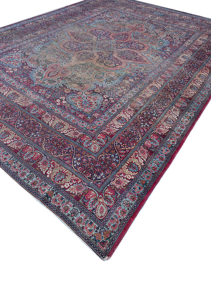 aalam pink and purple wool hand knotted Rug - FoldShot