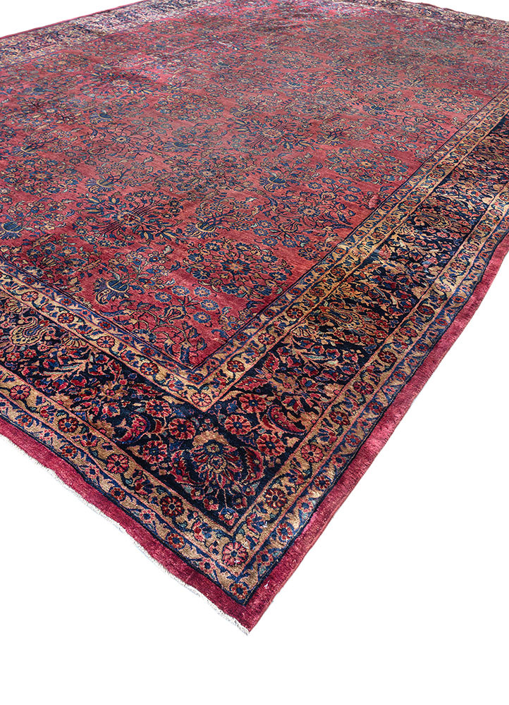 aalam red and orange wool hand knotted Rug - FoldShot