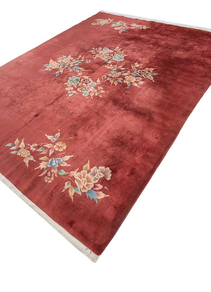 pechino red and orange wool hand knotted Rug - FoldShot