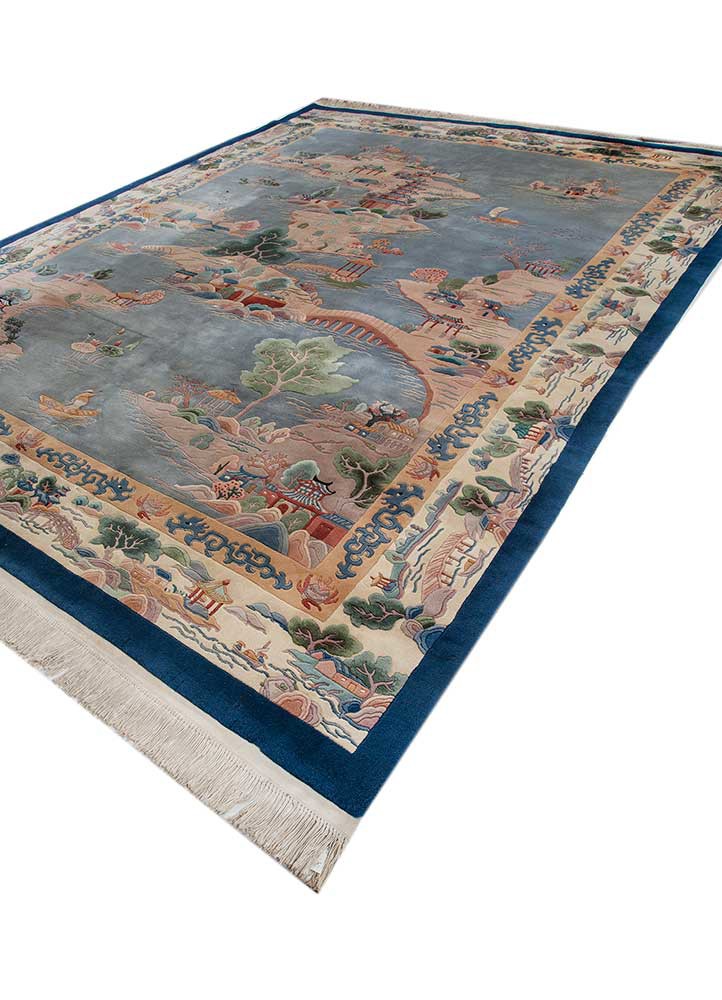 pechino blue wool hand knotted Rug - FoldShot