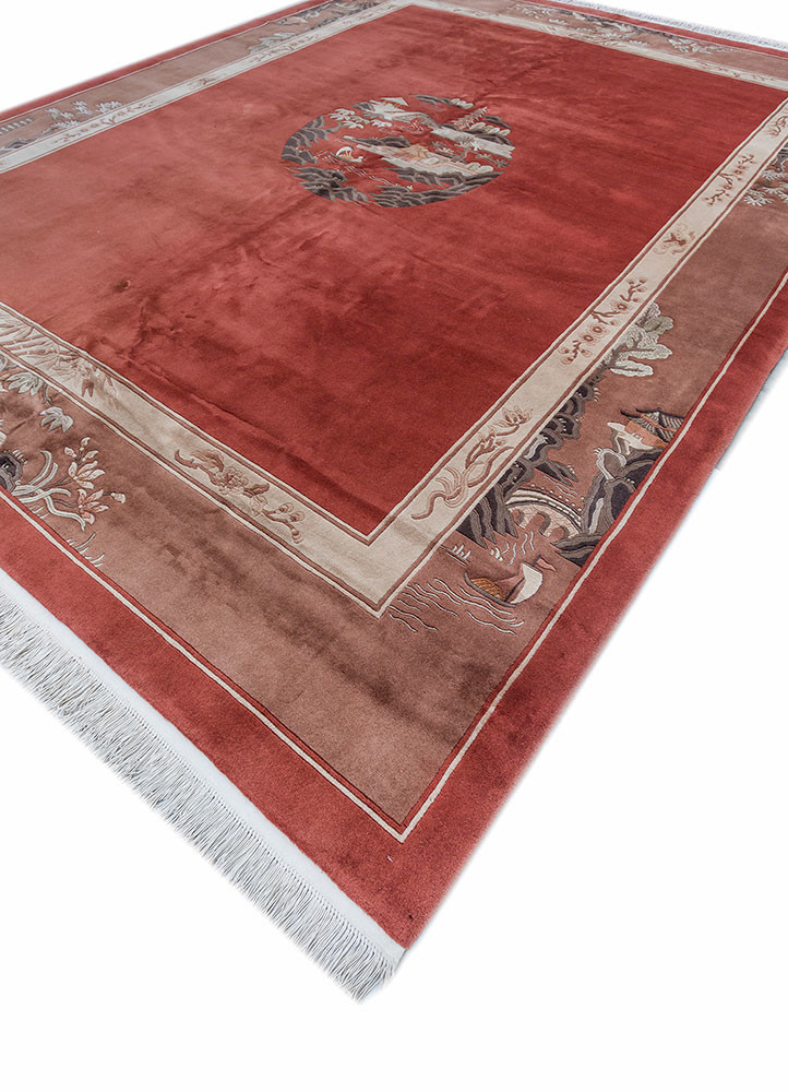aalam red and orange wool hand knotted Rug - FoldShot aalam red and orange wool hand knotted Rug - FoldShot