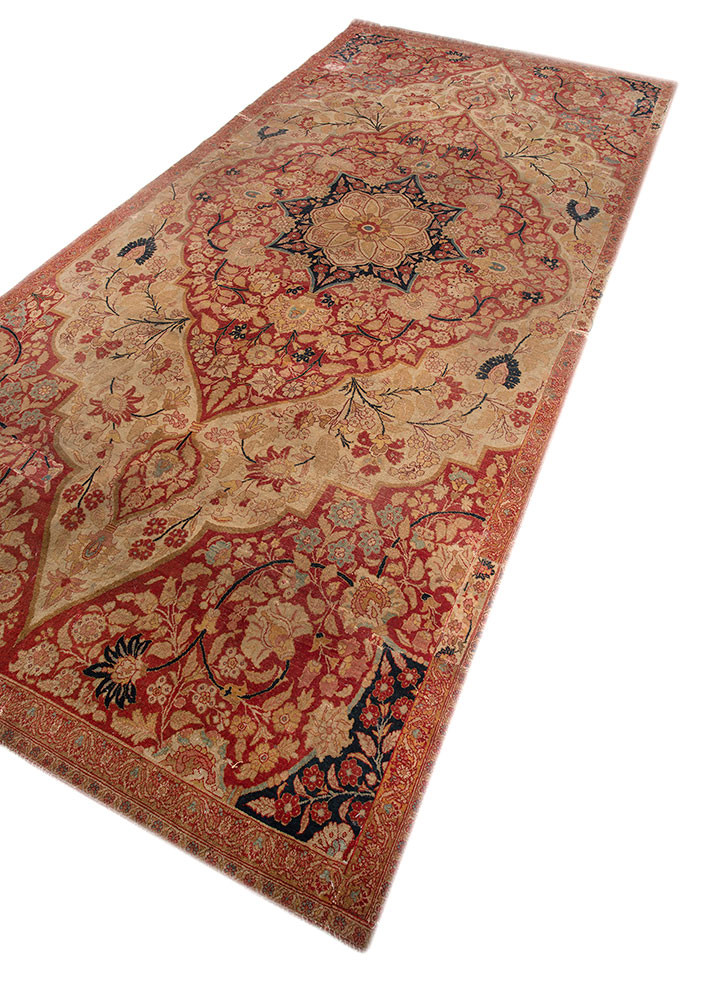 aalam red and orange wool hand knotted Rug - FoldShot
