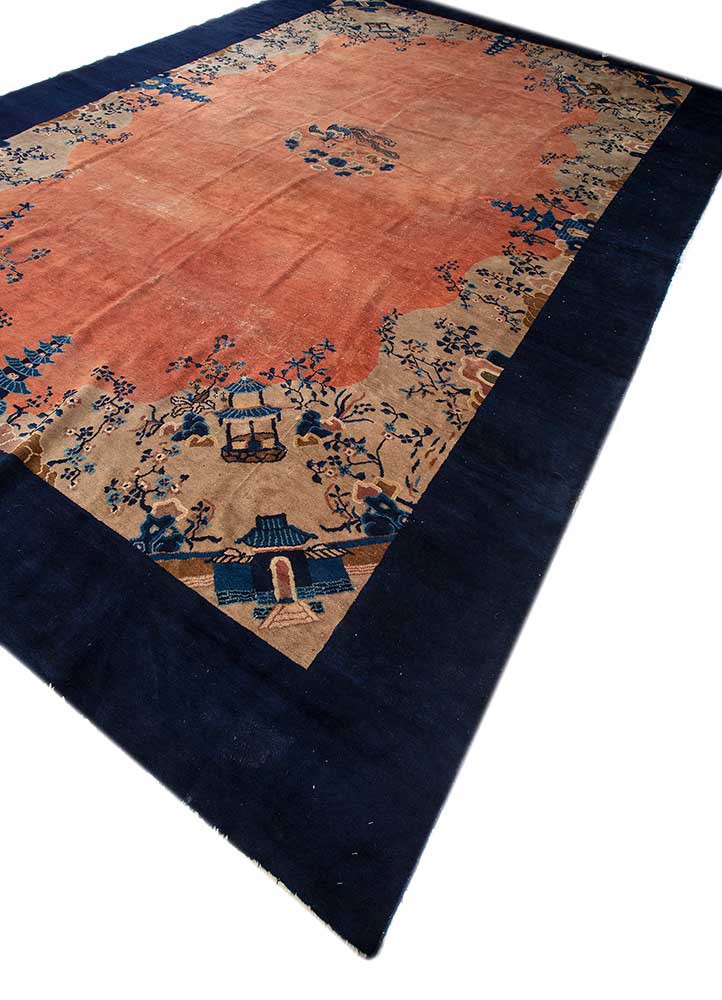 pechino red and orange wool hand knotted Rug - FoldShot