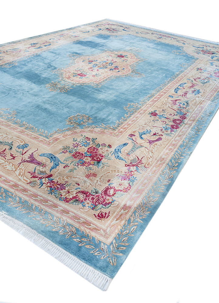 aalam blue wool hand knotted Rug - FoldShot