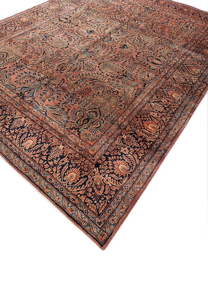 aalam red and orange wool hand knotted Rug - FoldShot