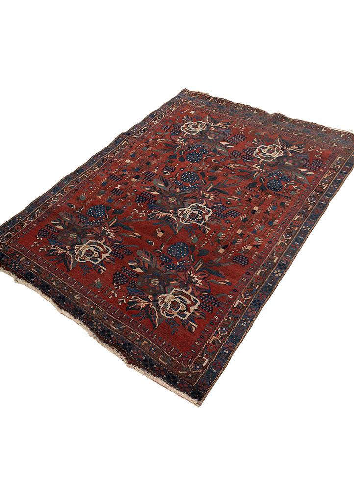 vintage red and orange wool hand knotted Rug - FoldShot