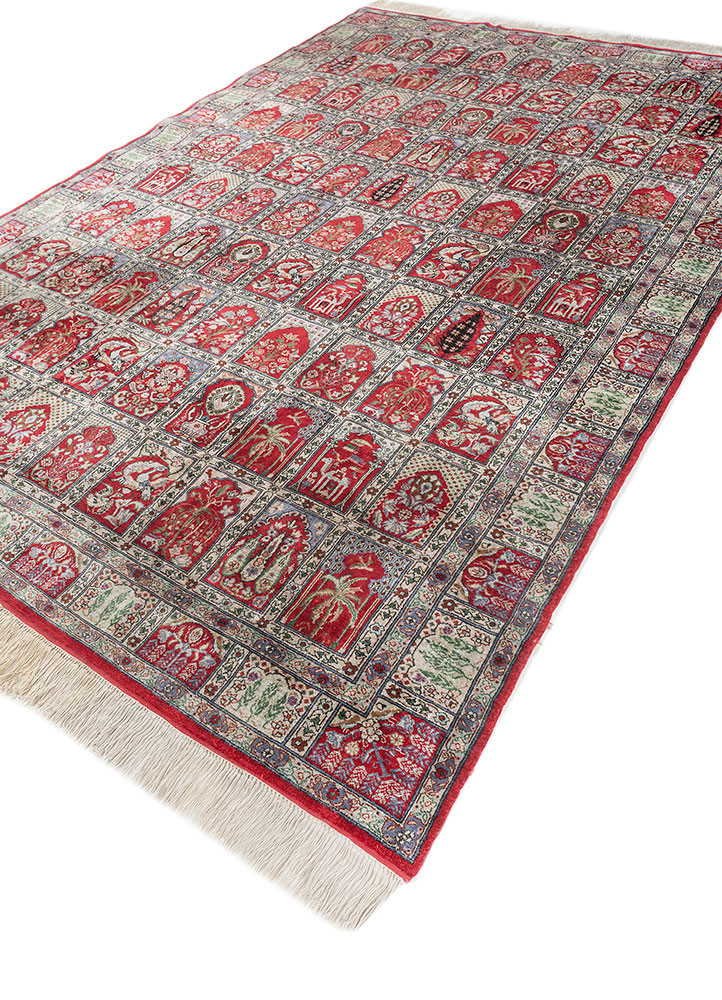 gulmarg red and orange silk hand knotted Rug - FoldShot gulmarg red and orange silk hand knotted Rug - FoldShot