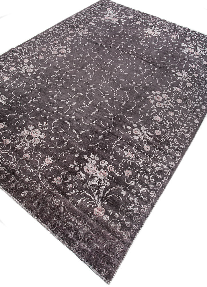 azalea grey and black wool and silk hand knotted Rug - FoldShot
