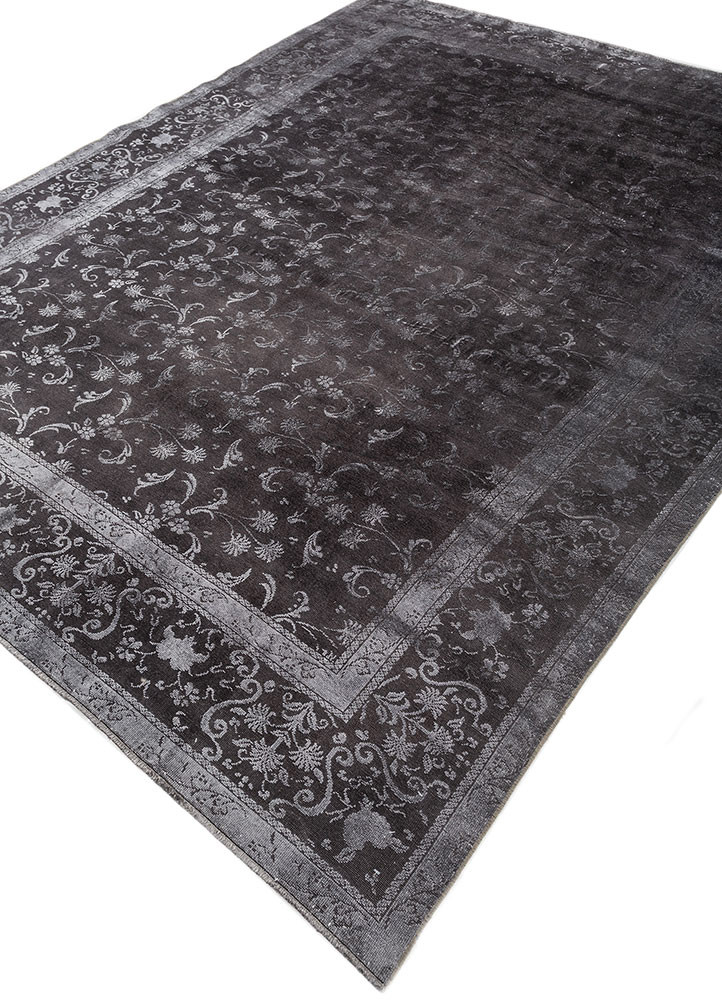 azalea grey and black wool and silk hand knotted Rug - FoldShot