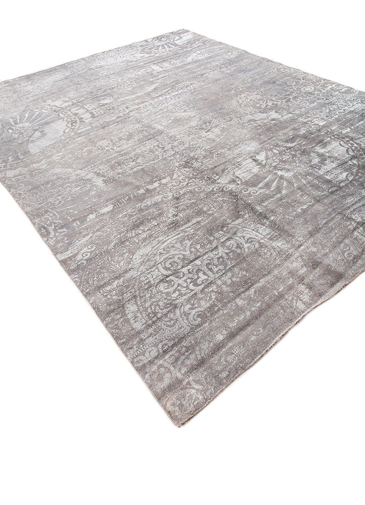 azalea grey and black wool and silk hand knotted Rug - FoldShot