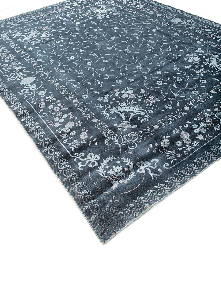 aalam blue wool and silk hand knotted Rug - FoldShot aalam blue wool and silk hand knotted Rug - FoldShot
