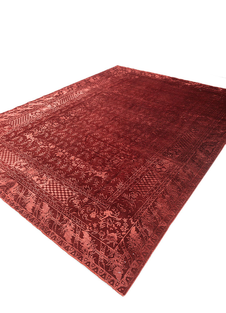 aalam red and orange wool and silk hand knotted Rug - FoldShot aalam red and orange wool and silk hand knotted Rug - FoldShot