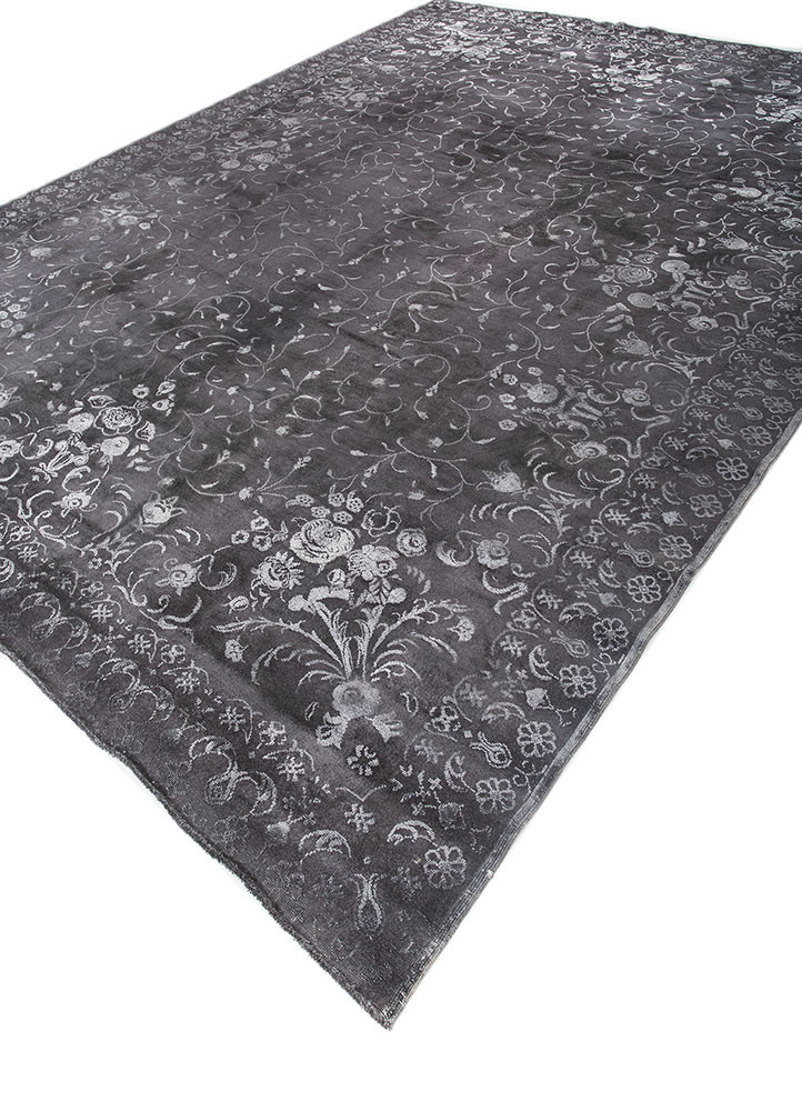 azalea grey and black wool and silk hand knotted Rug - FoldShot