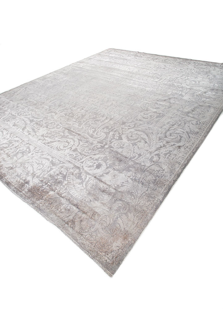 aalam grey and black wool and silk hand knotted Rug - FoldShot aalam grey and black wool and silk hand knotted Rug - FoldShot