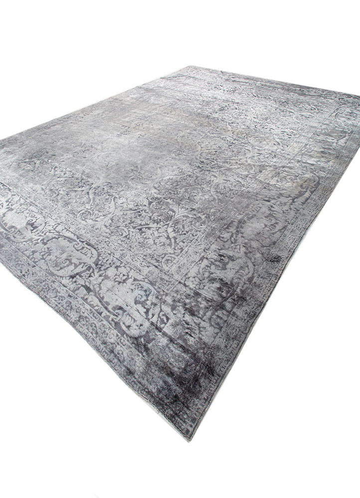 aalam grey and black wool and silk hand knotted Rug - FoldShot aalam grey and black wool and silk hand knotted Rug - FoldShot