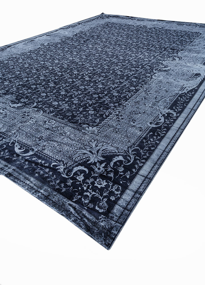 aurora grey and black wool and silk hand knotted Rug - FoldShot
