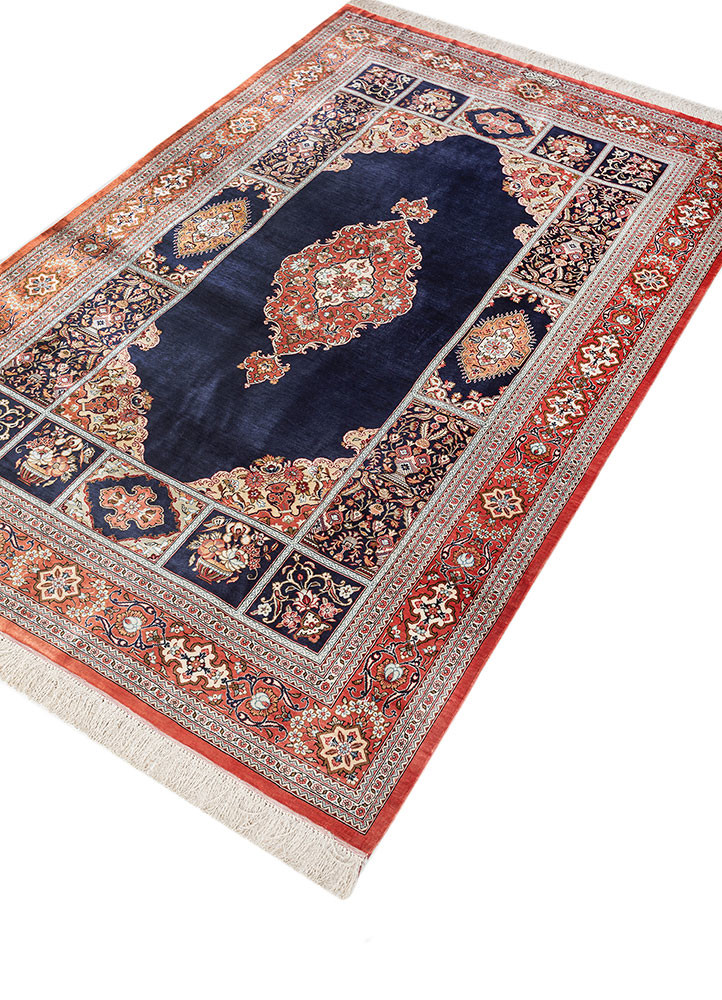 gulmarg blue silk hand knotted Rug - FoldShot gulmarg blue silk hand knotted Rug - FoldShot