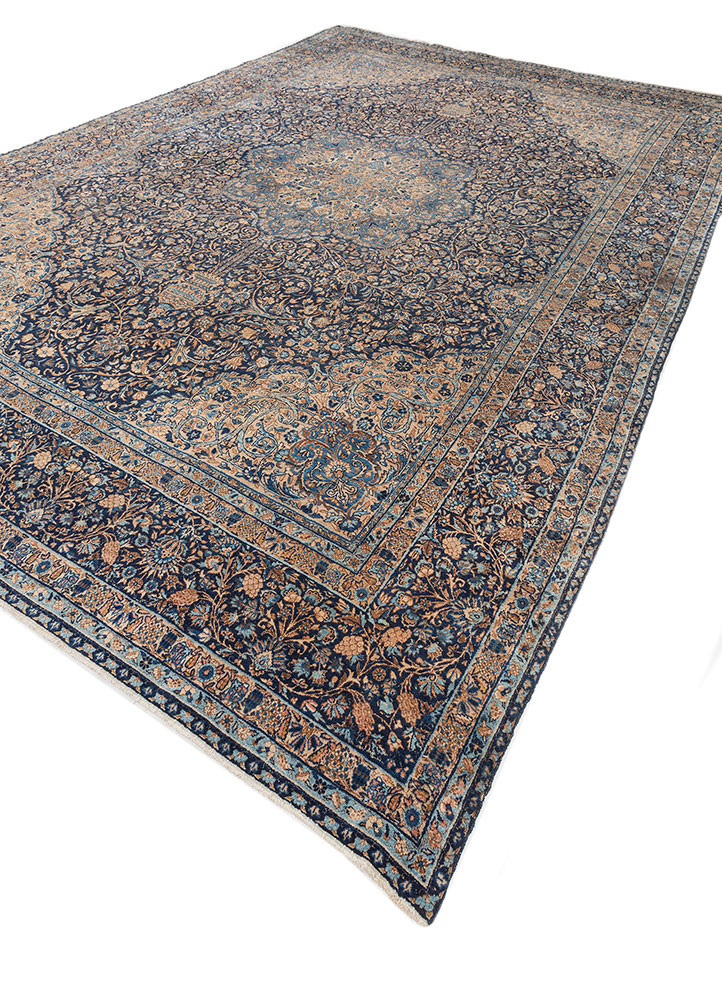 aalam blue wool hand knotted Rug - FoldShot aalam blue wool hand knotted Rug - FoldShot