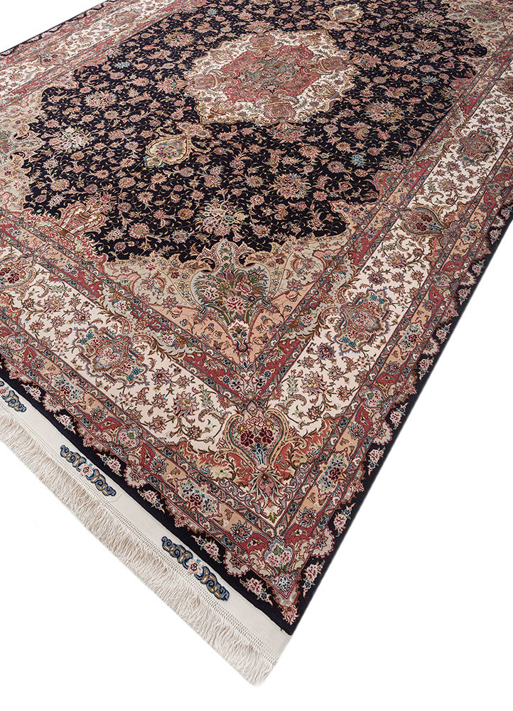 aalam blue wool and silk hand knotted Rug - FoldShot aalam blue wool and silk hand knotted Rug - FoldShot