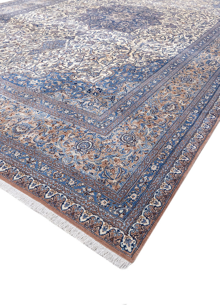 aalam blue wool and silk hand knotted Rug - FoldShot aalam blue wool and silk hand knotted Rug - FoldShot