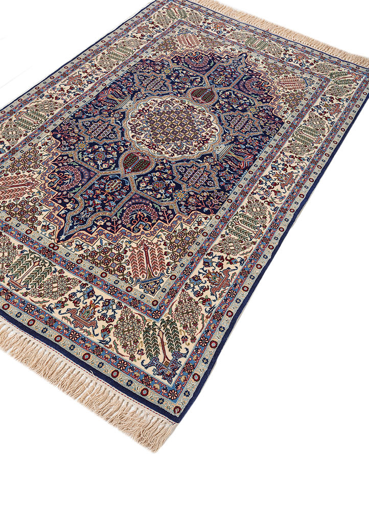 aalam blue wool hand knotted Rug - FoldShot aalam blue wool hand knotted Rug - FoldShot