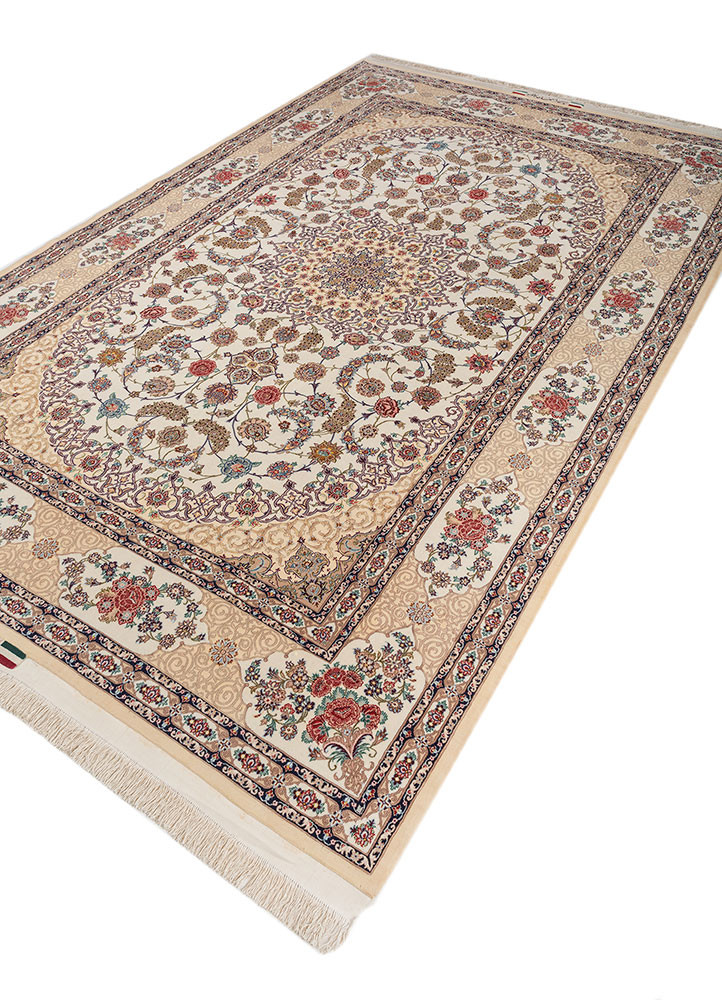 aalam red and orange wool and silk hand knotted Rug - FoldShot