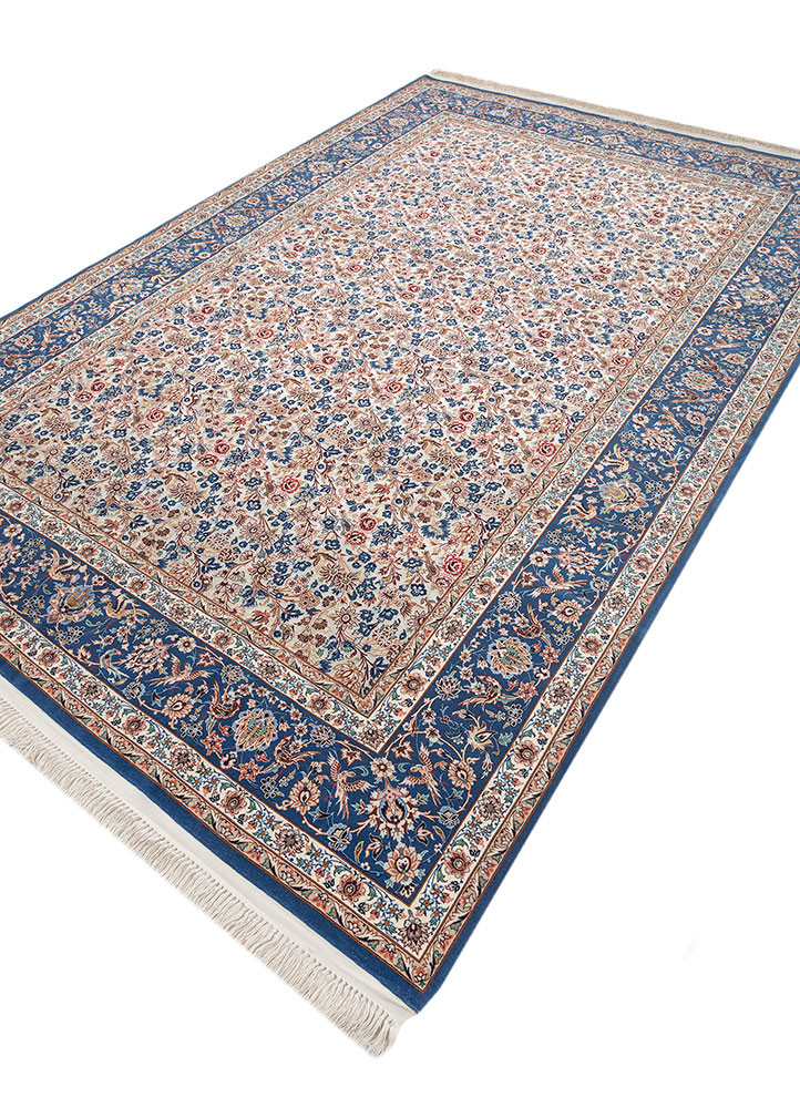 aalam blue wool and silk hand knotted Rug - FoldShot aalam blue wool and silk hand knotted Rug - FoldShot