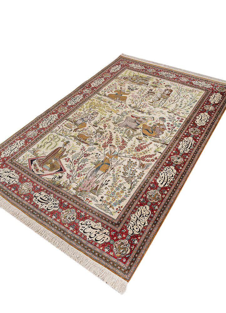 gulmarg red and orange silk hand knotted Rug - FoldShot