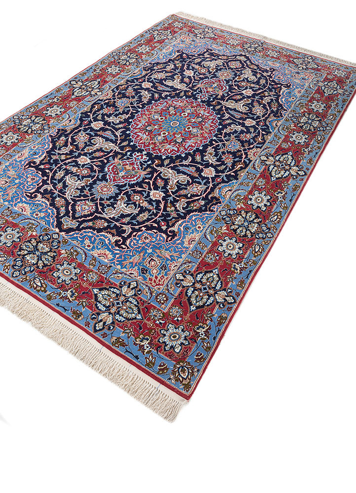 aalam blue wool and silk hand knotted Rug - FoldShot aalam blue wool and silk hand knotted Rug - FoldShot