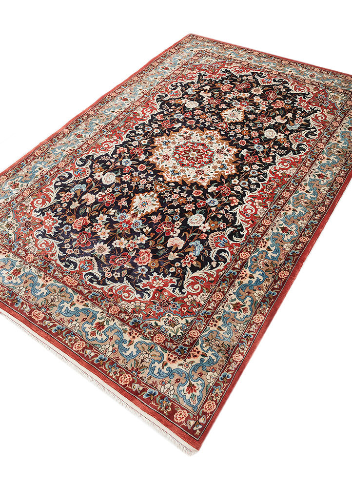 gulmarg red and orange silk hand knotted Rug - FoldShot gulmarg red and orange silk hand knotted Rug - FoldShot